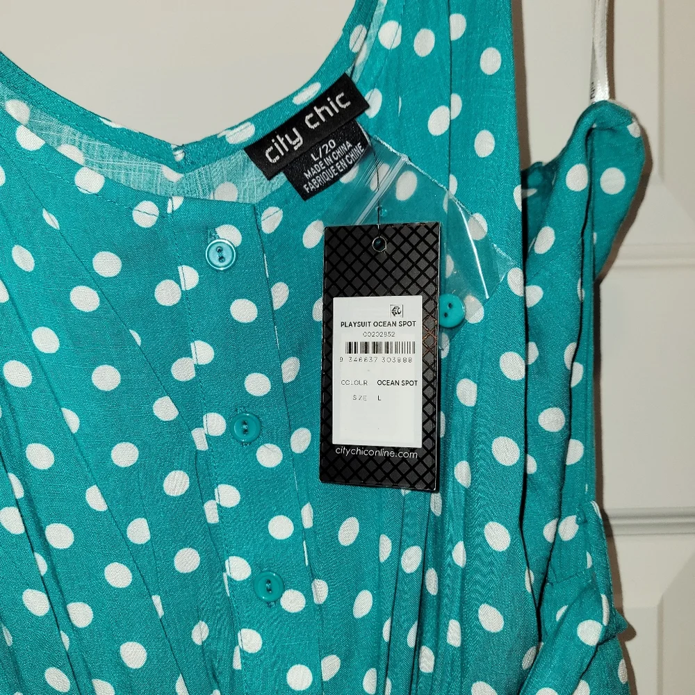 City Chic Teal Polka Dot Romper - Picture 4 of 5